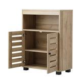 Oikiture Shoes Storage Cabinet Organiser Shelf 2 Doors Brown - Close-Up Angle
