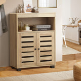 Oikiture Shoes Storage Cabinet Organiser Shelf 2 Doors Brown