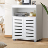 Oikiture Shoes Storage Cabinet Organiser Shelf 2 Doors White
