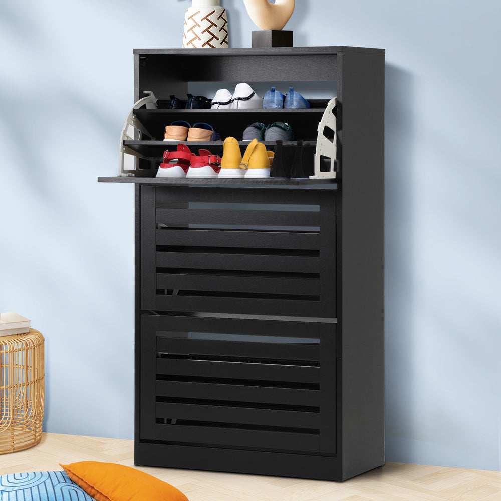 Oikiture Shoe Storage Cabinet 3 Doors 45 Pairs Black
