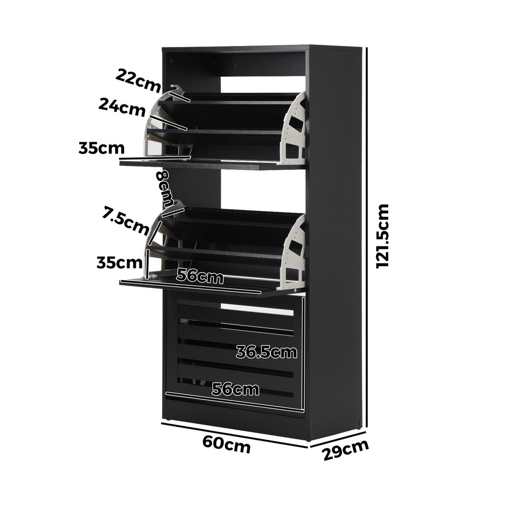 Oikiture Shoe Storage Cabinet 3 Doors 45 Pairs Black