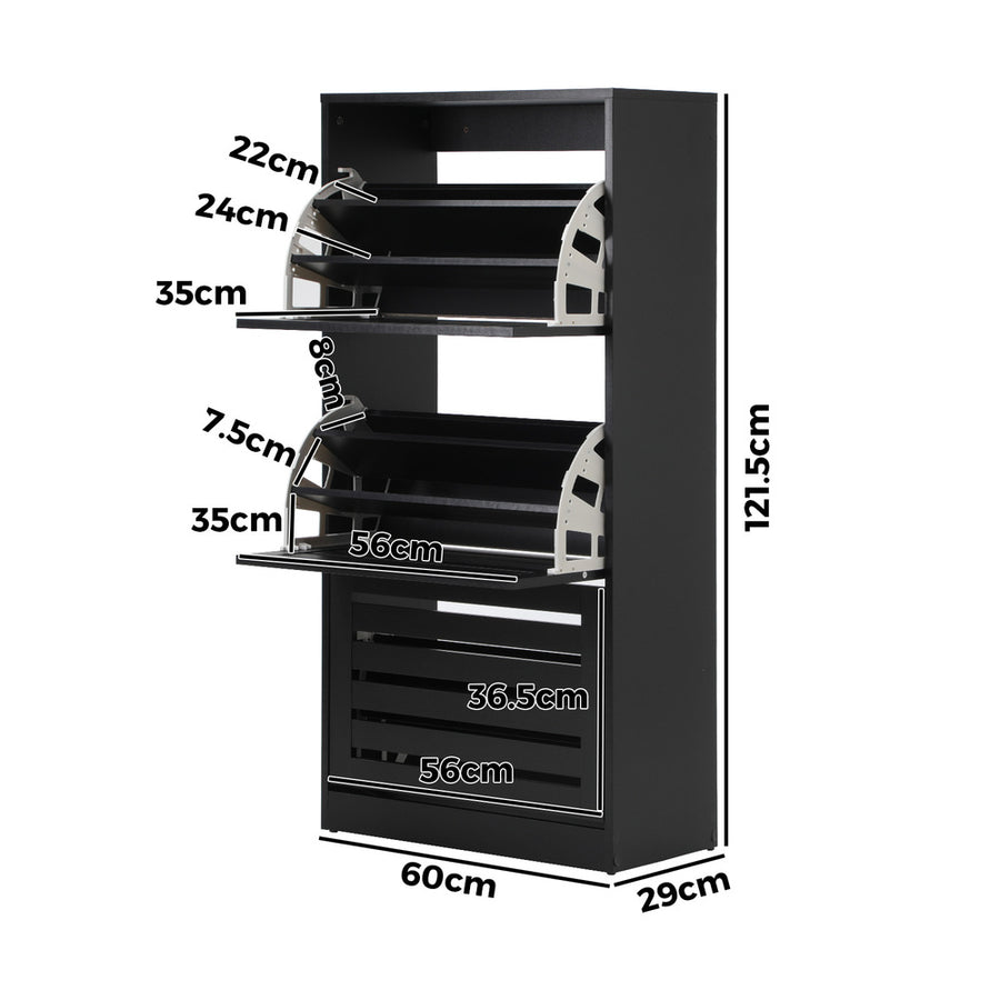 Oikiture Shoe Storage Cabinet 3 Doors 45 Pairs Black