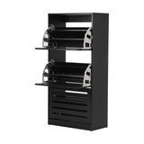 Oikiture Shoe Storage Cabinet 3 Doors 45 Pairs Black - Side View