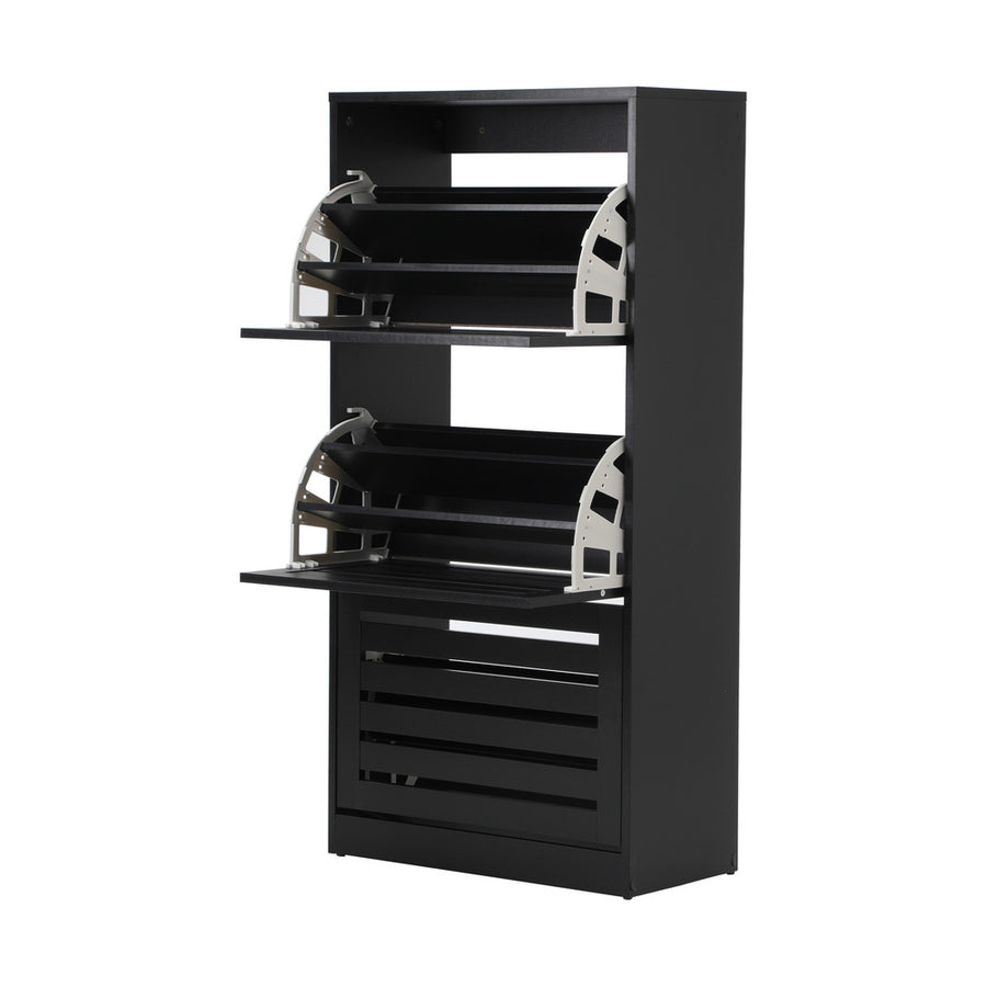 Oikiture Shoe Storage Cabinet 3 Doors 45 Pairs Black