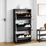 Oikiture Shoe Storage Cabinet 3 Doors 45 Pairs Black - Top-Down View