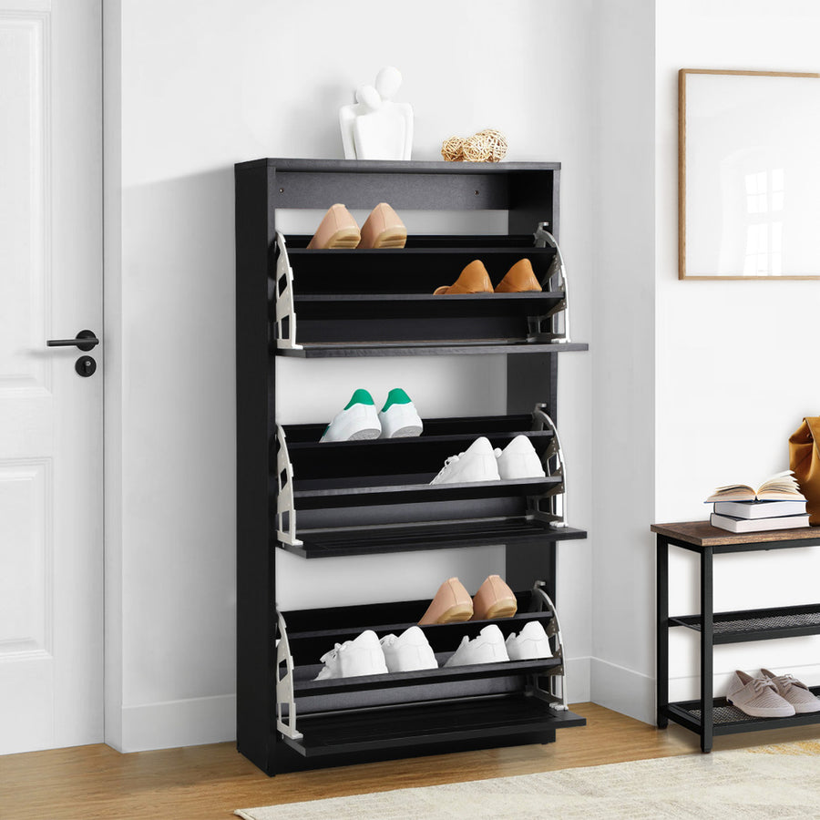 Oikiture Shoe Storage Cabinet 3 Doors 45 Pairs Black