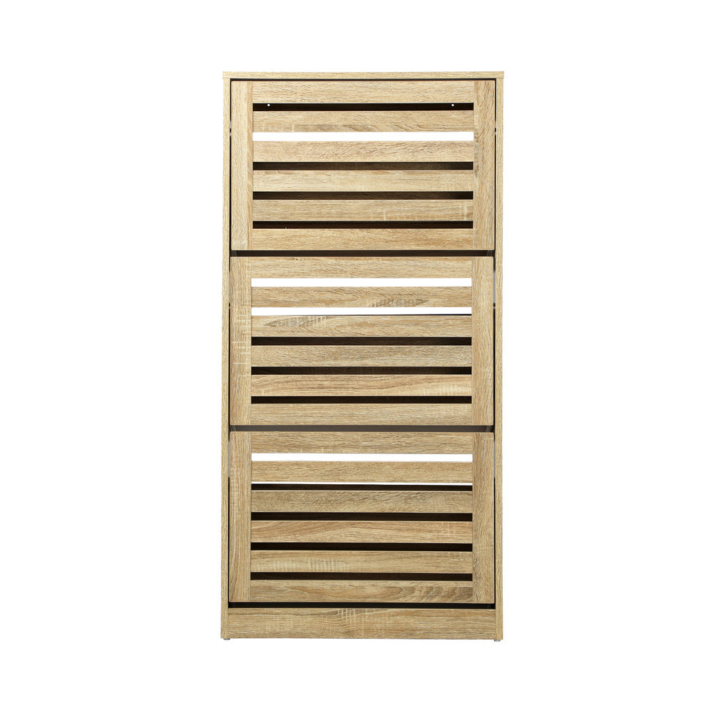 Oikiture Shoe Storage Cabinet 3 Compartments with Rows Wooden