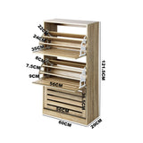 Oikiture Shoe Storage Cabinet 3 Compartments with Rows Wooden