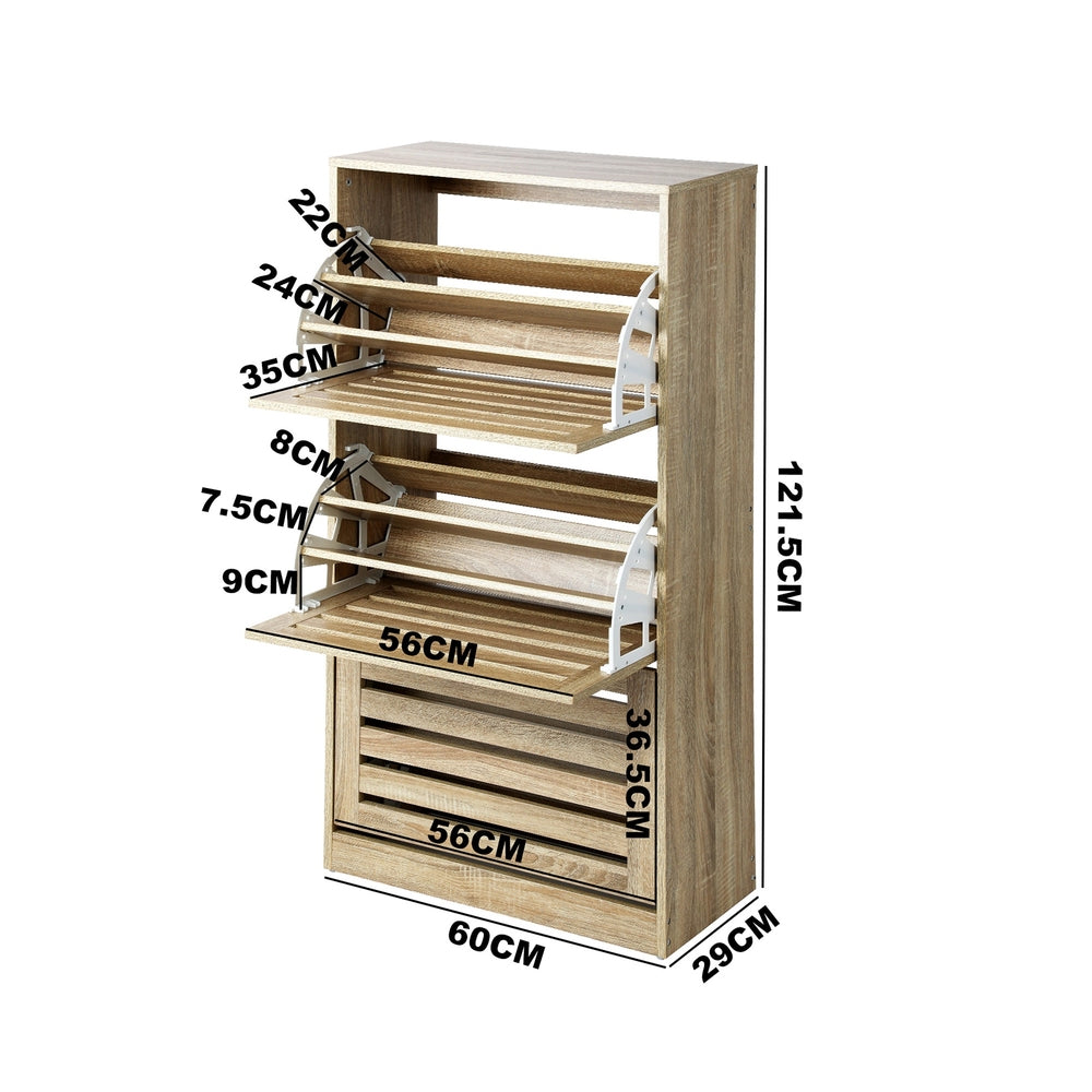 Oikiture Shoe Storage Cabinet 3 Compartments with Rows Wooden