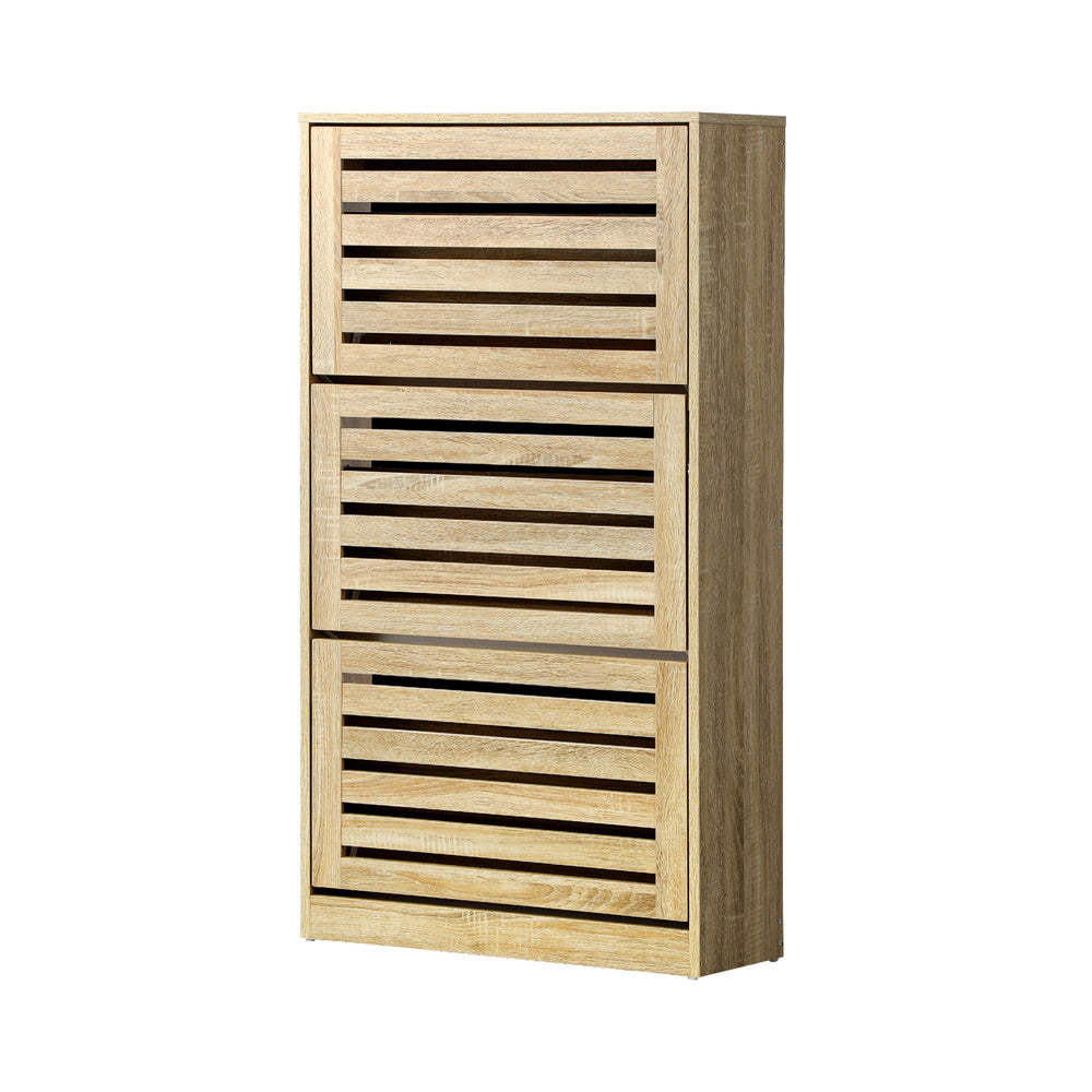 Oikiture Shoe Storage Cabinet 3 Compartments with Rows Wooden