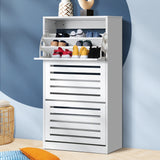 Oikiture Shoe Storage Cabinet 3 Compartments with Rows White - 45-Degree Angle