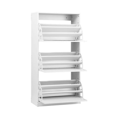 Oikiture Shoe Storage Cabinet 3 Compartments with Rows White