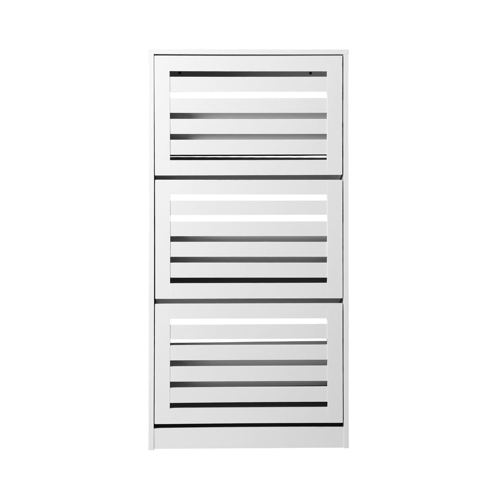 Oikiture Shoe Storage Cabinet 3 Compartments with Rows White
