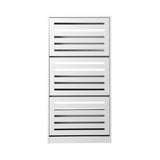 Oikiture Shoe Storage Cabinet 3 Compartments with Rows White - Close-Up Angle