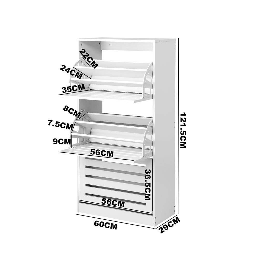 Oikiture Shoe Storage Cabinet 3 Compartments with Rows White