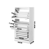 Oikiture Shoe Storage Cabinet 3 Compartments with Rows White - Side View