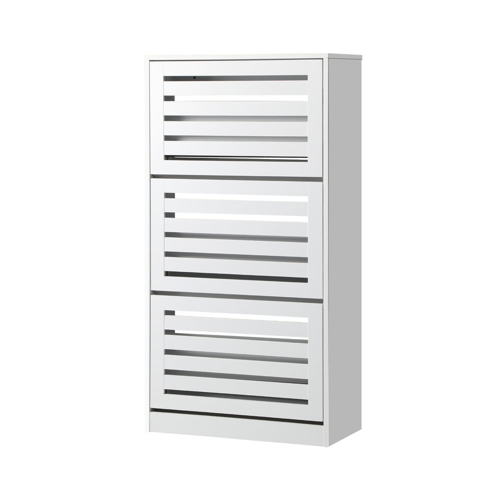 Oikiture Shoe Storage Cabinet 3 Compartments with Rows White