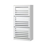 Oikiture Shoe Storage Cabinet 3 Compartments with Rows White - Rear View
