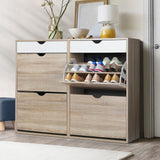 Oikiture Shoe Storage Cabinet 4 Compartment with Rows 2 Drawers
