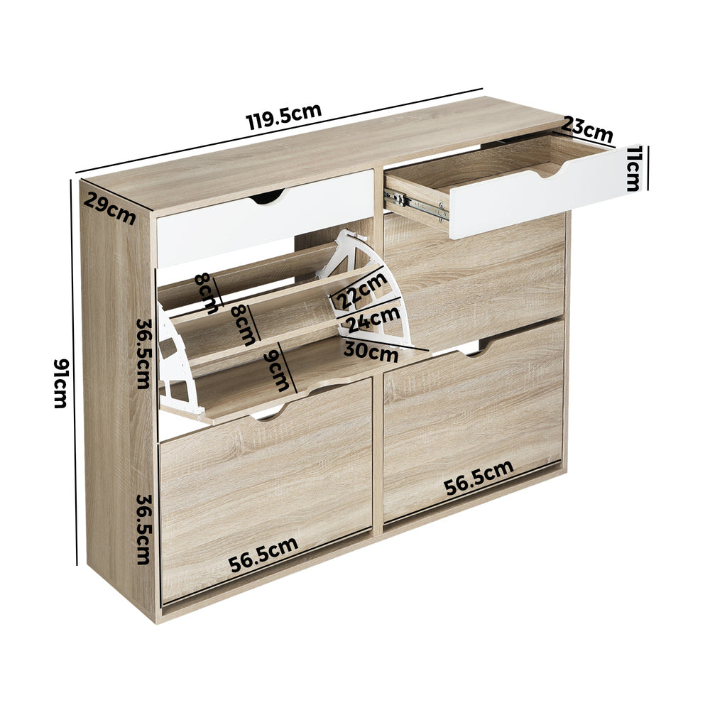 Oikiture Shoe Storage Cabinet 4 Compartment with Rows 2 Drawers