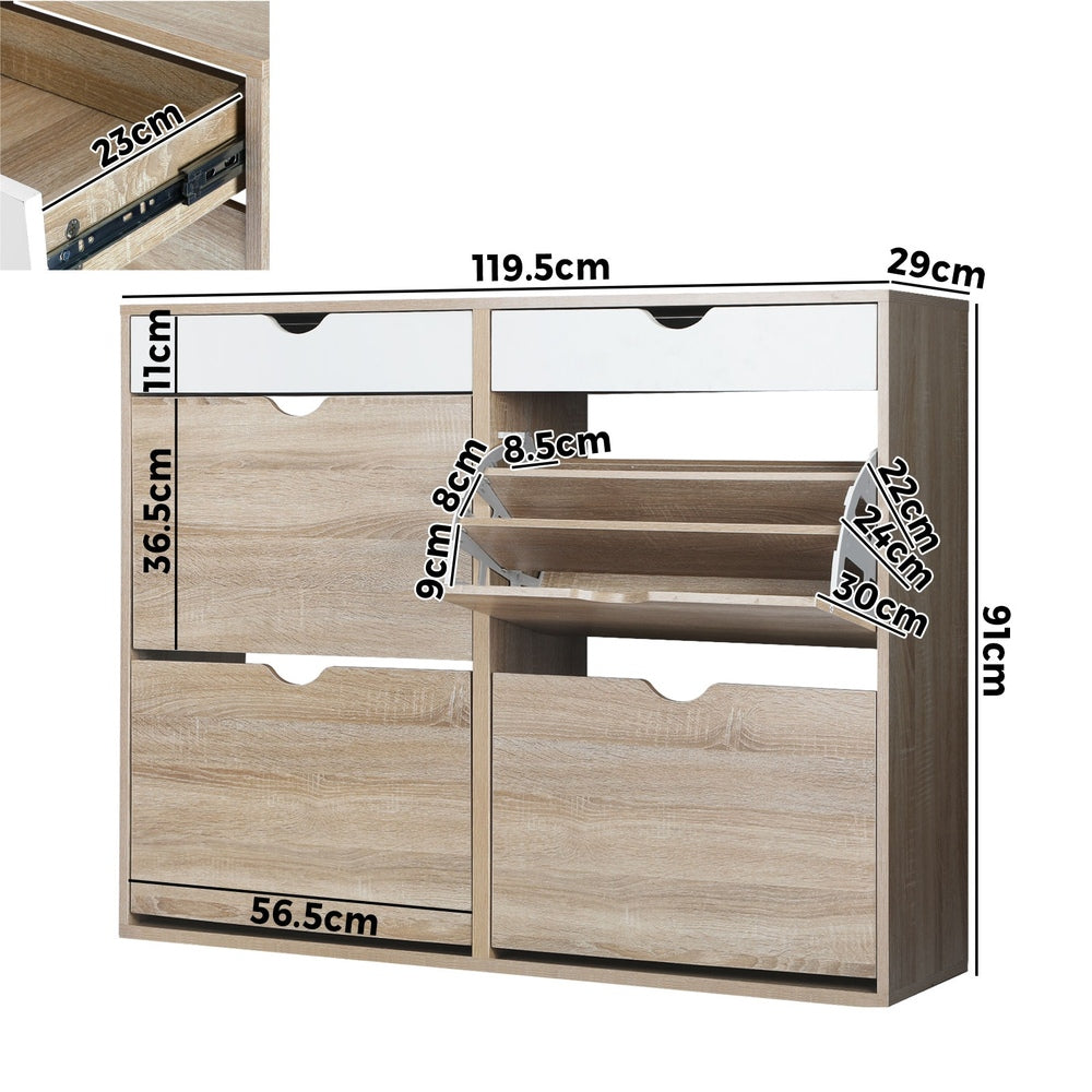 Oikiture Shoe Storage Cabinet 4 Compartment with Rows 2 Drawers