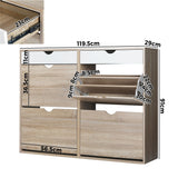 Oikiture Shoe Storage Cabinet 4 Compartment with Rows 2 Drawers - 45-Degree Angle