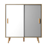Oikiture Shoe Cabinet Adjustable Shelves Sliding Doors White&Wood