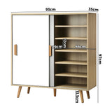 Oikiture Shoe Cabinet Adjustable Shelves Sliding Doors White&Wood