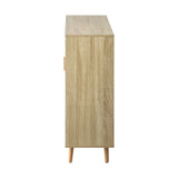 Oikiture Shoe Cabinet Adjustable Shelves Sliding Doors White&Wood