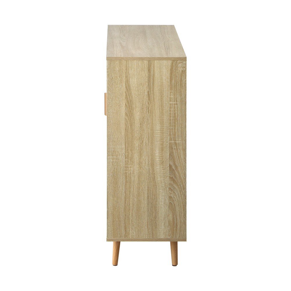 Oikiture Shoe Cabinet Adjustable Shelves Sliding Doors White&Wood