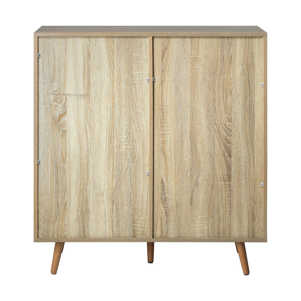 Oikiture Shoe Cabinet Adjustable Shelves Sliding Doors White&Wood
