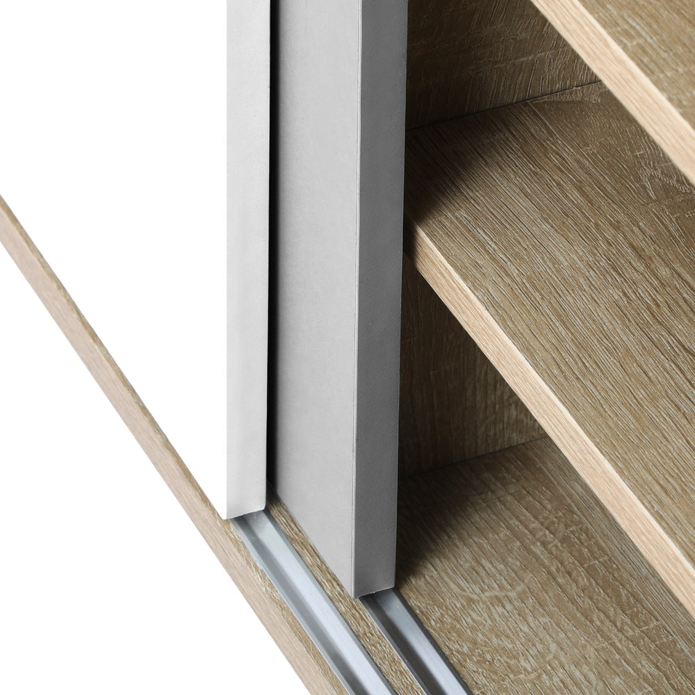 Oikiture Shoe Cabinet Adjustable Shelves Sliding Doors White&Wood