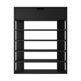 Oikiture Shoes Storage Rack 5-tier Shelves with Drawer Black