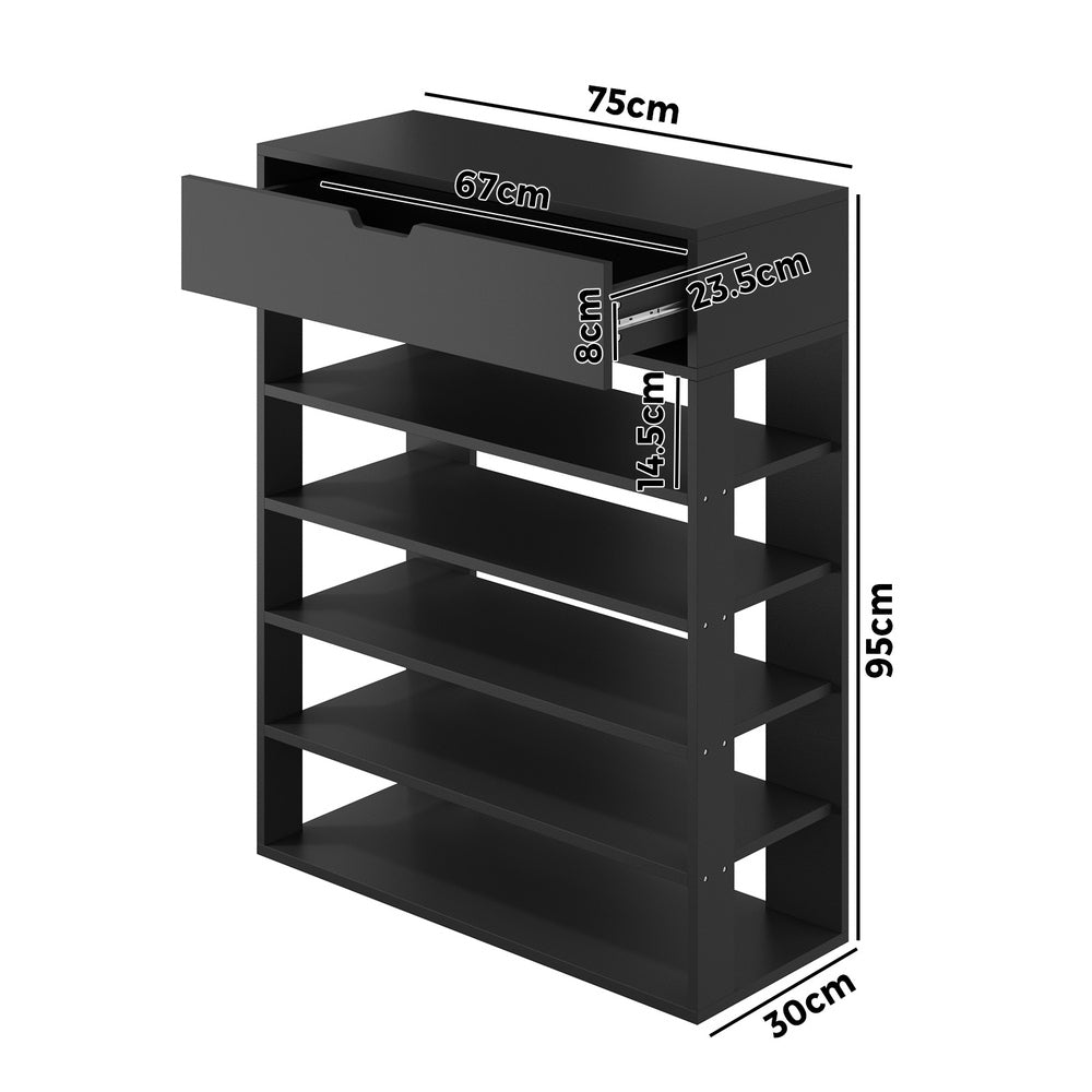 Oikiture Shoes Storage Rack 5-tier Shelves with Drawer Black