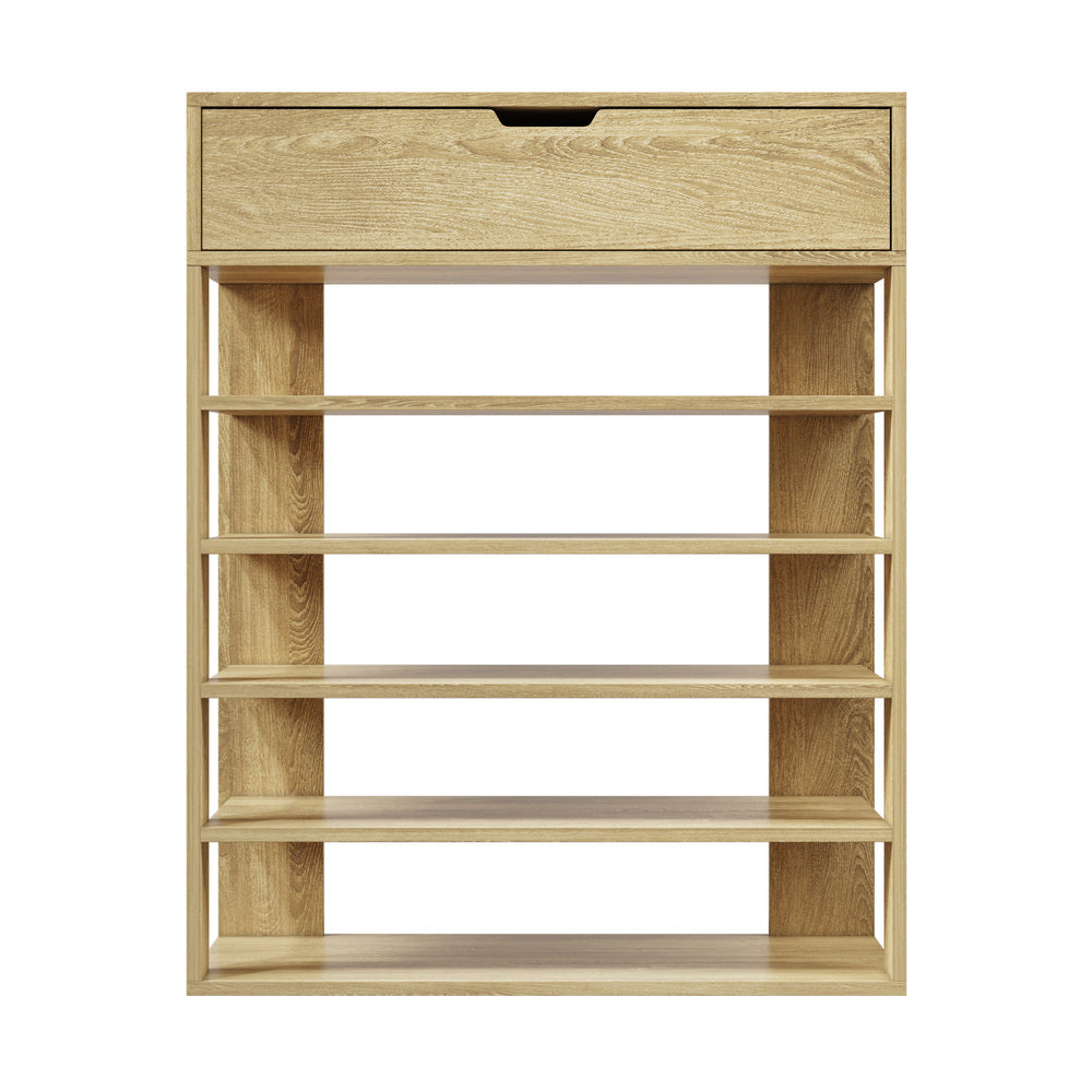 Oikiture Shoes Storage Rack 5-tier Shelves with Drawer Natural