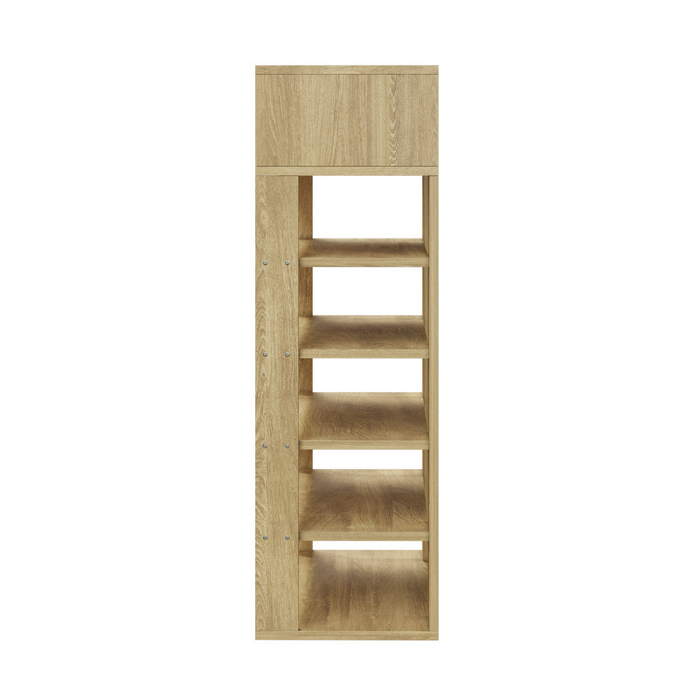 Oikiture Shoes Storage Rack 5-tier Shelves with Drawer Natural