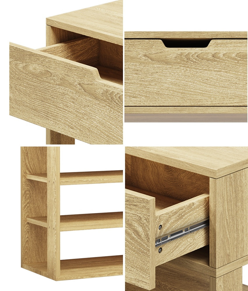Oikiture Shoes Storage Rack 5-tier Shelves with Drawer Natural