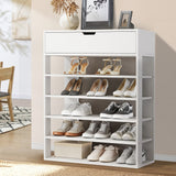 Oikiture Shoes Storage Rack 5-tier Shelves with Drawer White - Close-Up Angle