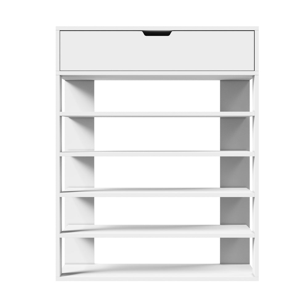 Oikiture Shoes Storage Rack 5-tier Shelves with Drawer White