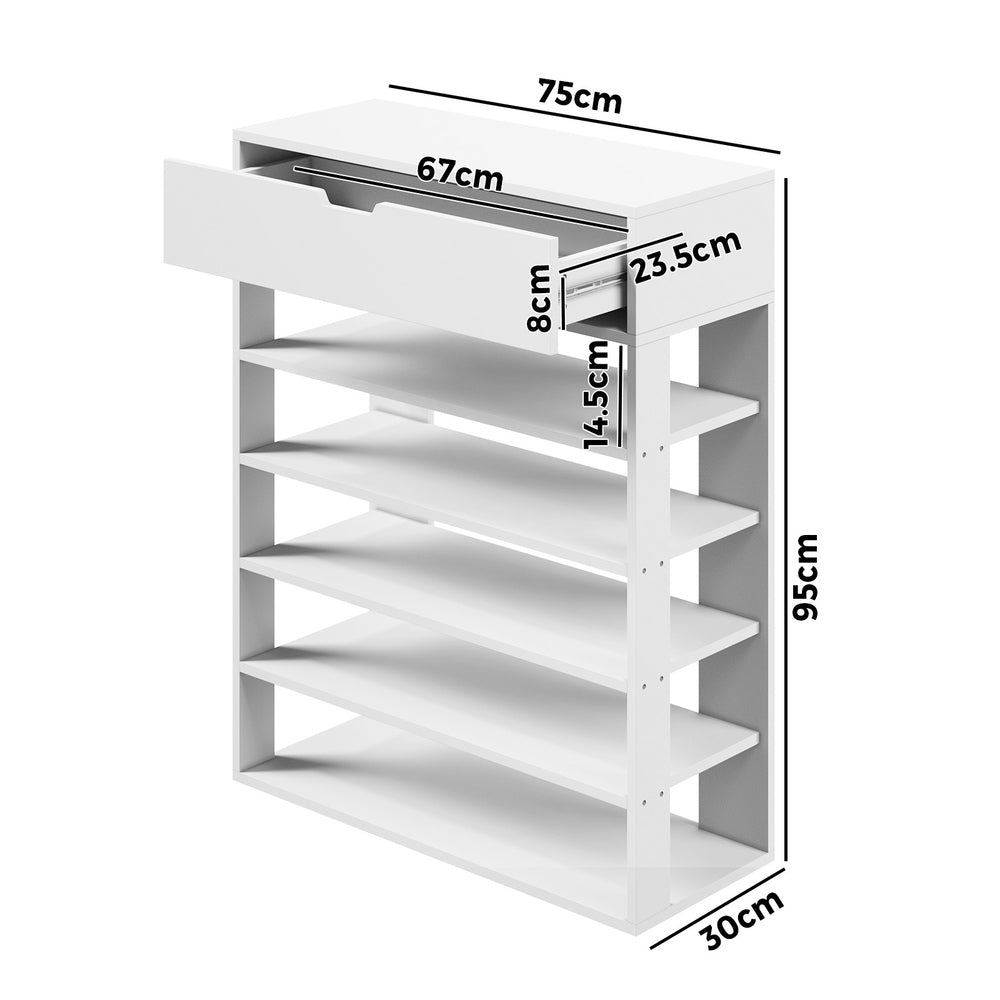 Oikiture Shoes Storage Rack 5-tier Shelves with Drawer White