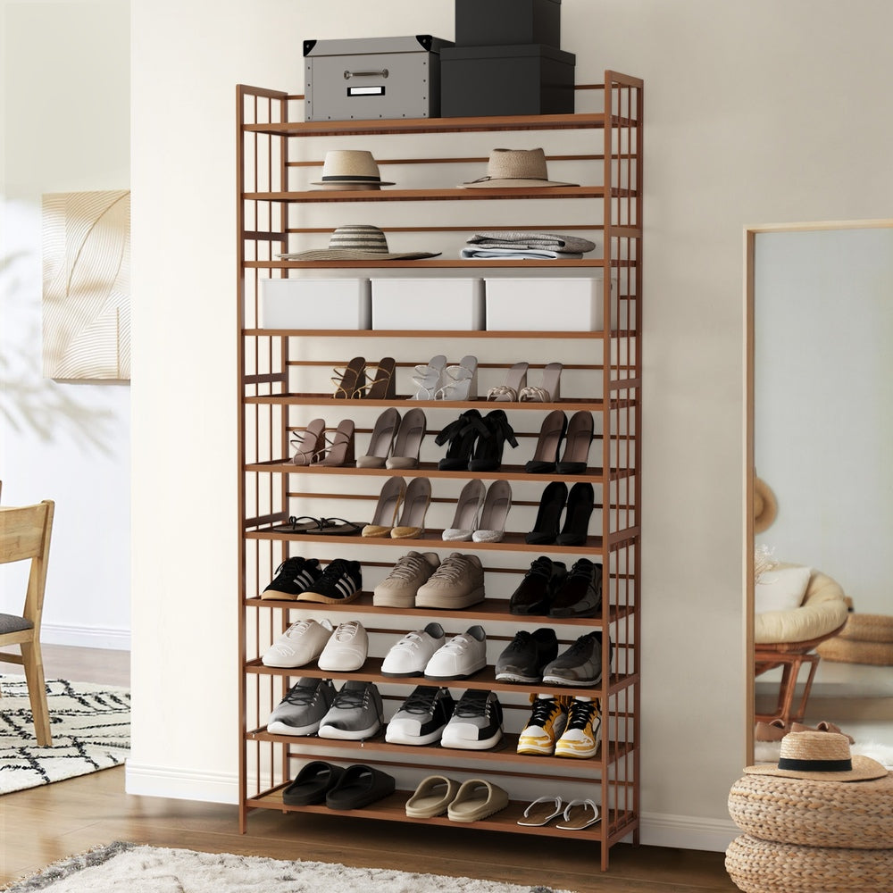 Oikiture Shoe Rack Storage Organizer 11 Shelves Bamboo Brown