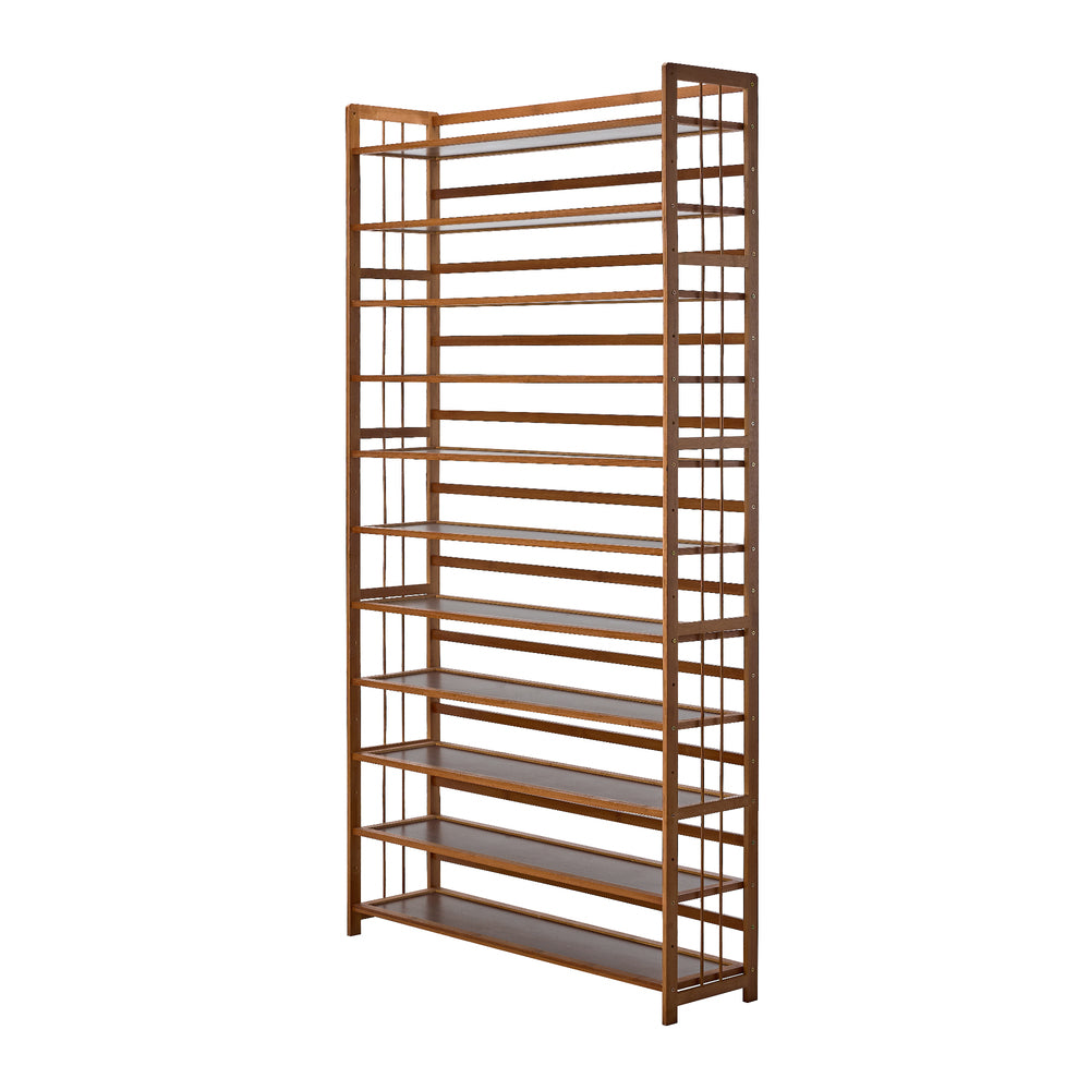 Oikiture Shoe Rack Storage Organizer 11 Shelves Bamboo Brown