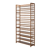 Oikiture Shoe Rack Storage Organizer 11 Shelves Bamboo Brown - Front View