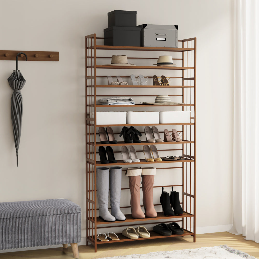 Oikiture Shoe Rack Storage Organizer 11 Shelves Bamboo Brown