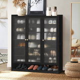 Oikiture Shoe Cabinet 3 Doors Shelf Black