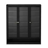 Oikiture Shoe Cabinet 3 Doors Shelf Black