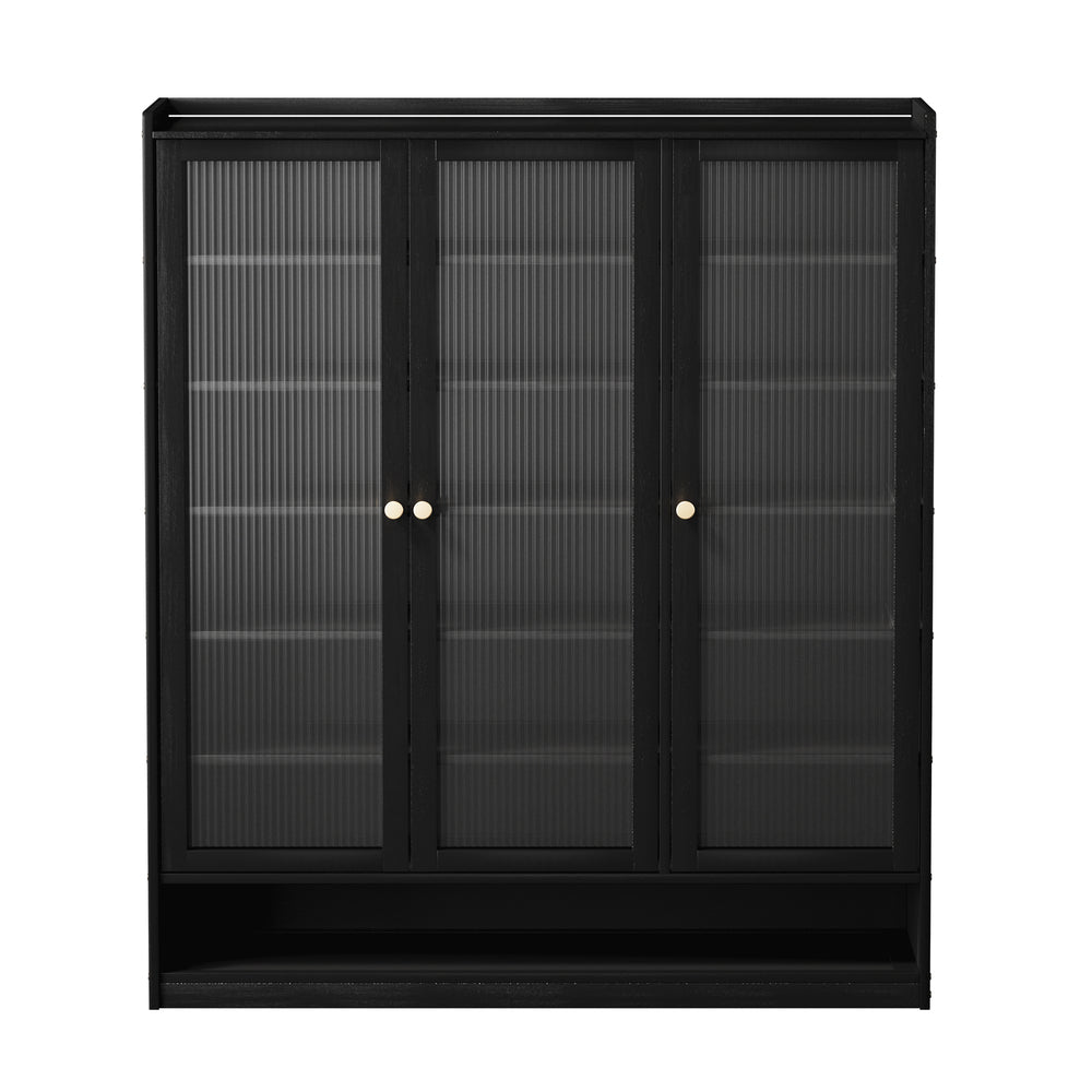 Oikiture Shoe Cabinet 3 Doors Shelf Black