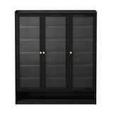 Oikiture Shoe Cabinet 3 Doors Shelf Black - Top-Down View