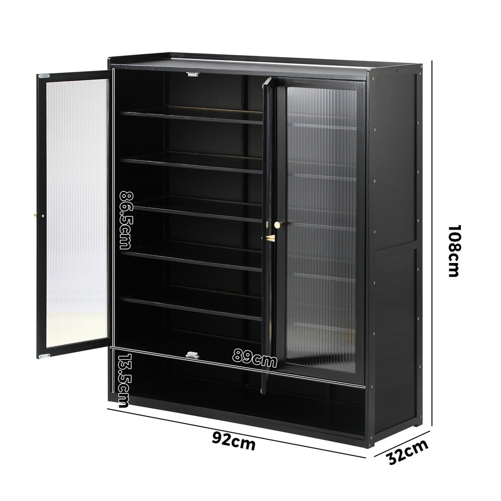 Oikiture Shoe Cabinet 3 Doors Shelf Black