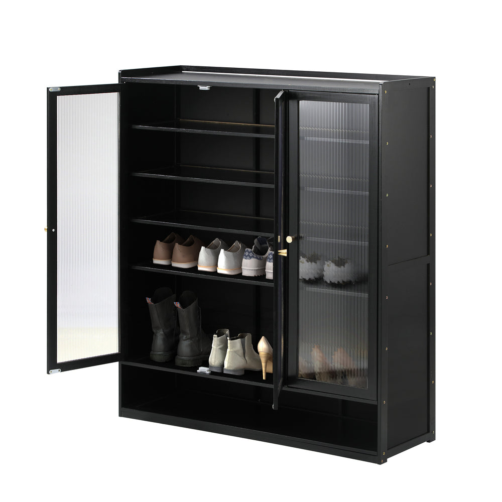 Oikiture Shoe Cabinet 3 Doors Shelf Black